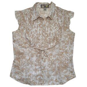 Caribbean Joe Sleeveless Floral Pintuck Blouse Front Tie Womens Small Coastal